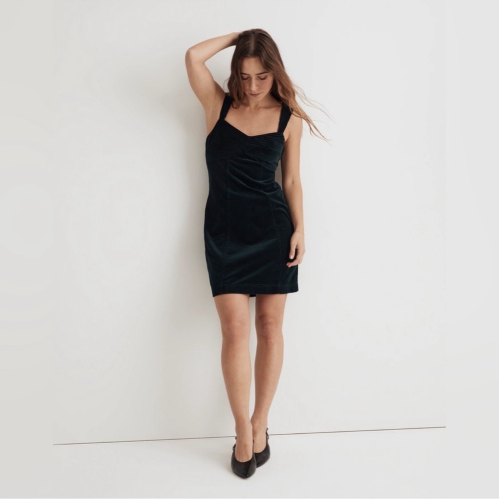 Madewell Corduroy Sweetheart Mini Dress - 10- Dark Green